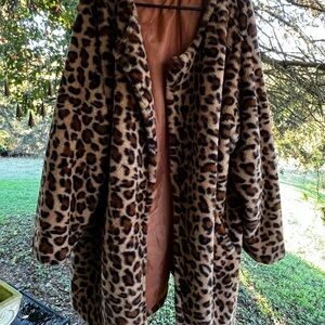 SHEIN Leopard Print Faux Fur Jacket